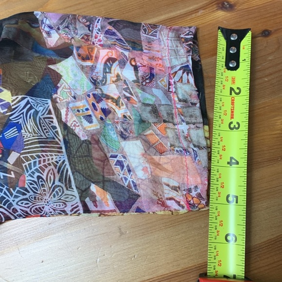 Feratelli Sheer Top, Short Sleeve, Front Zipper, Asymmetrical Hem, Crazy Quilt - Picture 7 of 9